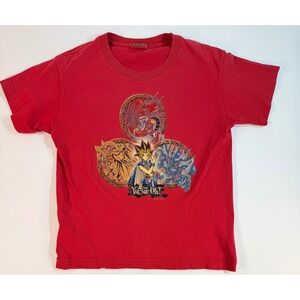Vintage Yu-Gi-Oh! Yugi Egyptian God Cards Graphic T-Shirt Red Kids Small 1996
